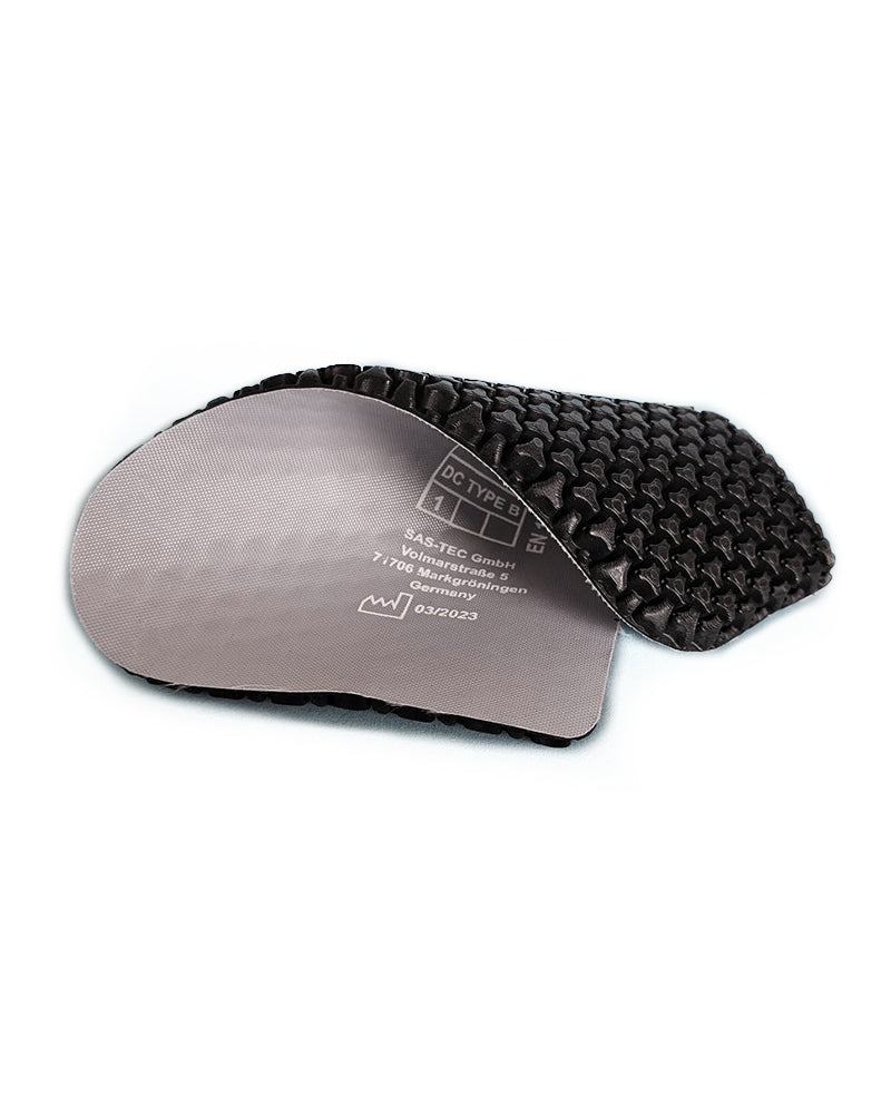 ultra-flexible Level 1 viscoelastic armor for motorcycle jackets, adapts to chest and breast contours, lightweight and slim at 9mm thick