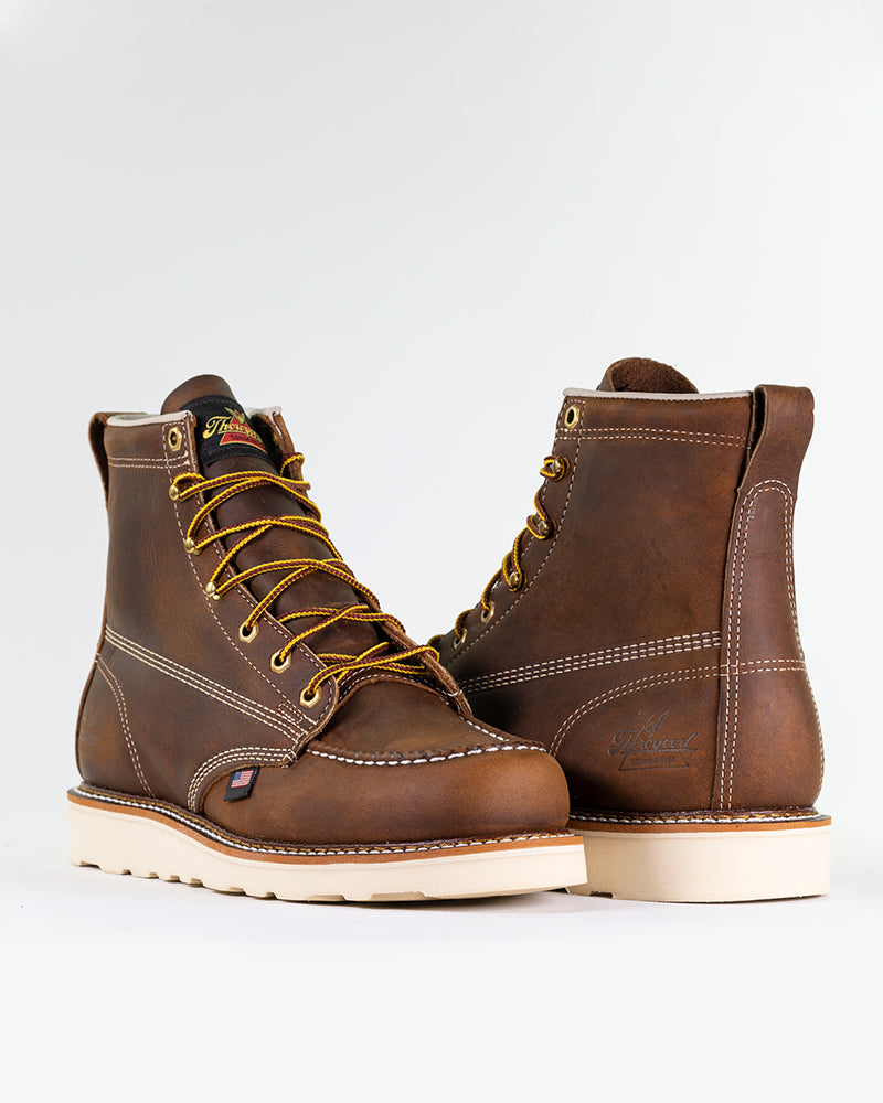 Brown Moc Toe work boots, featuring a durable full-grain leather upper, traditional lacing, and slip-resistant MAXwear wedge outsole for reliable traction on the job