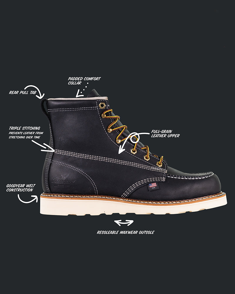 Infographic of Thorogood leather moc toe boots