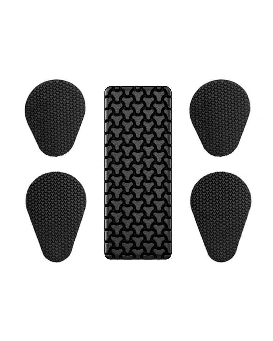Complete set of SAS-TEC Tripleflex upper body impact protection for motorcycle jackets, including CE Level 2 protectors for shoulders, elbows, and back, made with viscoelastic foam for superior flexibility and impact absorption